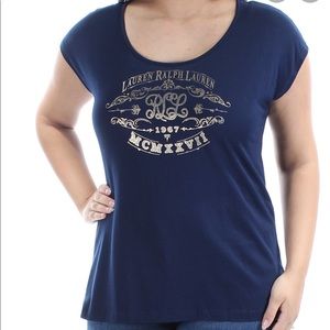 Lauren Ralph Lauren Scoop Neck, Gold Logo Top